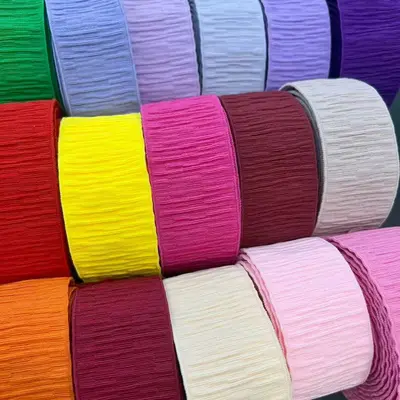 Renkli Naylon Kırışık Lastik Kuşak, Pantolon Belleri ve Plise Etekler İçin
