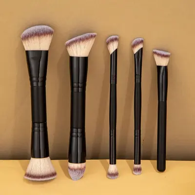 Grenzüberschreitend neues Doppelkopf-Foundation- und Rouge-Pinsel mit weichen Borsten, Make-up-Werkzeug, Konturpinsel, Puderpinsel, Schminkpinsel-Set