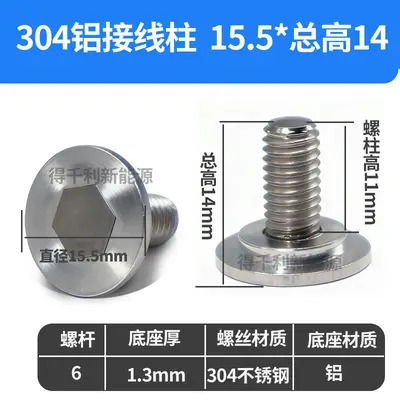 Lithium-Batterie-Bolzenschraube M6, laserschweißt, Edelstahl 304, Polklemme