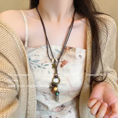 Ethnic style necklace, long sweater chain, women's accessory - 10