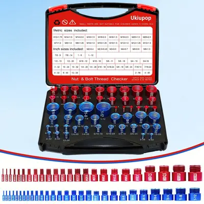 52 Piece Nut and Bolt Thread Checker Thread Gauge Set, 28 inch and 24 Metric, in Box