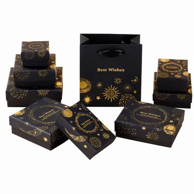 In Stock Black Hot Stamping Jewelry Box Classic Gold-Plated Watch Box Accessory Packaging Box Luxury Earring Ring Necklace Box