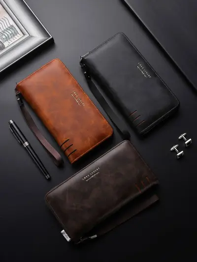 Long Men's Wallet with Zipper Coin Pocket and Phone Bag - 6