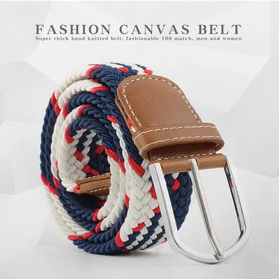 Extended version elastic woven elastic belt men and women leather canvas belt needle buckle belt wholesale in stock