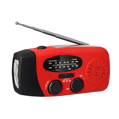 Hand-Crank Emergency Radio, NOAA, 3 LEDs, Solar Powered - 7