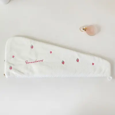Yeni Model Çilek Nakışlı Hızlı Kuruyan Saç Havlusu Su Emici Kalın Mercan Polar Banyo Başlığı Saç Kurutma Havlusu Baş Sarmalı Hızlı Kuruma Saç Havlusu - 8