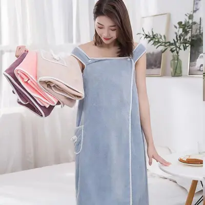 Coral velvet bathrobe wholesale highly absorbent thickened pure cotton bath skirt adult women's bathrobe home bath towel category A - 4