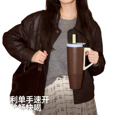 新款创意时尚手柄吸管杯316不锈钢双层真空保温杯户外旅行随行杯 - 5