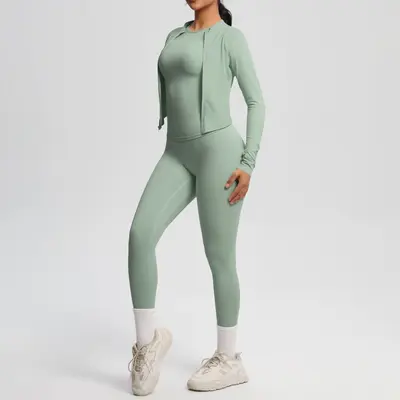 Brushed Women's Three-Piece Short-Sleeve Yoga Set, Breathable - 10