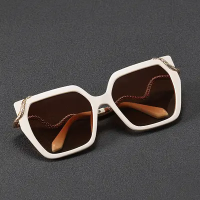 Large Square Frame Sunglasses with Metal Snake-Shaped Mirror Temples - 9