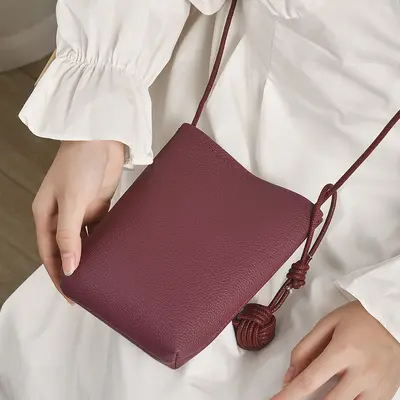 Women's Soft Leather Mini Crossbody Phone Bag, Ball Charm - 11