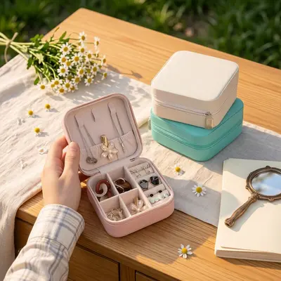 Cross-border Portable Jewelry Box Earring Necklace Bracelet Jewelry Storage Case Compact Travel Jewelry Organizer