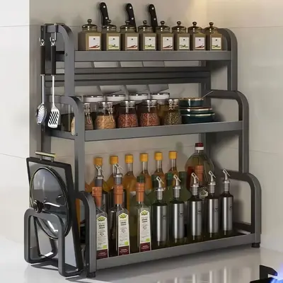 2026 New Kitchen Seasoning Rack Multi-function Countertop Oil Salt Condiment Bottle Jar Knife Block Chopsticks Storage Box