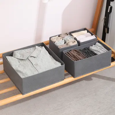 Six-Piece Lidless Foldable Storage Box Set for Toys and Socks