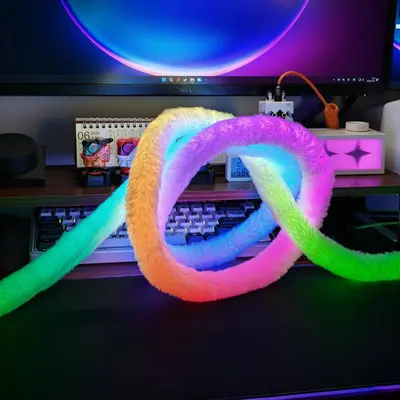 Light-Up Velvet Colorful LED Light Strip, Flexible Woven Round-Tube Neon Light Strip, Smart Sound-Activated Remote-Controlled LED Decorative Light