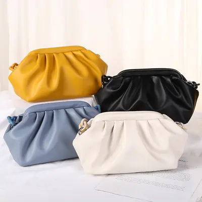 Women's Solid Color Clip Bag Resin Chain Pleated Cloud Design - 1