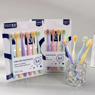Diş fırçası, 6 adet set, geniş başlık, yumuşak kıllı - 7