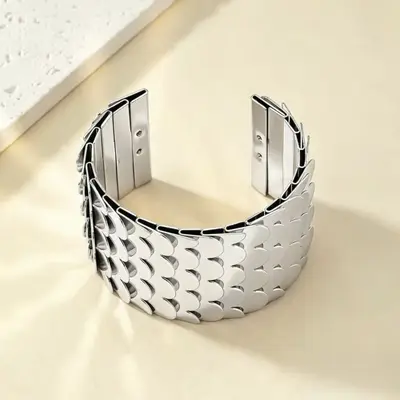 Sınır Ötesi Sıcak Satış Metal Parlak Pul El Aksessuarı Abartılı Vintage Açık Ağız Ayarlanabilir Bileklik Punk Tarzı Balık Pulu Bilezik
