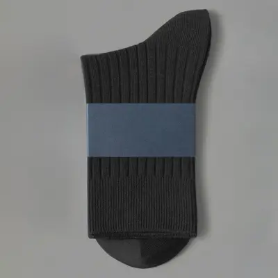 Feuchtigkeitsabsorbierende und geruchshemmende reine Baumwoll-Business-Socken, mittellange Herrensocken in Weiß und Schwarz, reine Farben, Xinjiang-Baumwolle, Herbst und Winter, verdickt, doppelt vernäht, 100% Baumwolle - 7