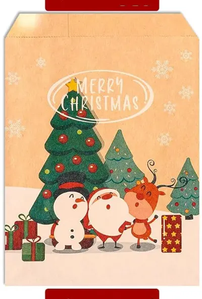 Noel Kraft Kağıt Çanta Noel Baba ve Noel Ağacı Desenli - 10