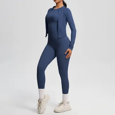 Brushed Women's Three-Piece Short-Sleeve Yoga Set, Breathable - 9