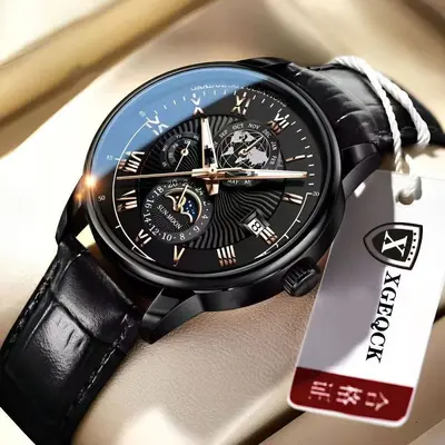 Cross-border Men's Business Watch Premium Stylish Non-mechanical Calendar Leather Strap Quartz Wristwatch