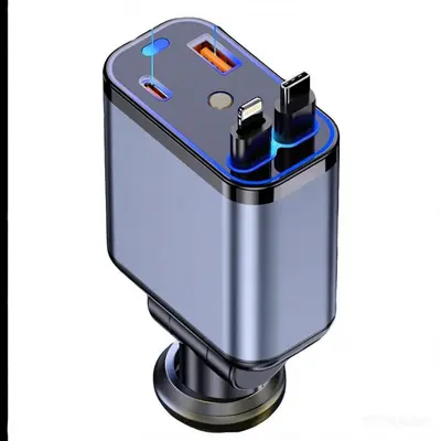 120W Super Fast Charging Car Phone Charger Retractable Cable Triple Output Digital Display Car Charger Aluminum Alloy Automotive Accessory - 11