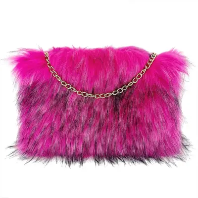Plush Handbag with Faux Fur Underarm and Chain Evening Bag - 12