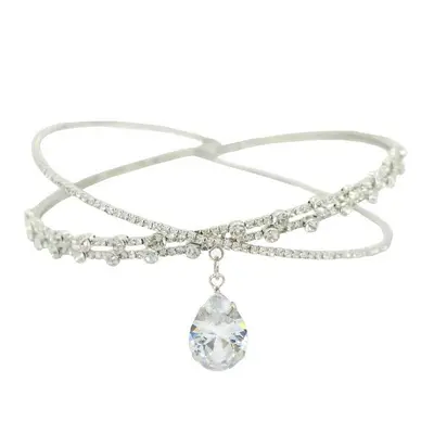 Wassertropfen-Oval Strass Halskette, Edelstahl