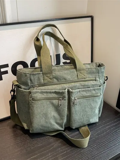 Large Capacity Corduroy Women's Crossbody Bag, Simple Design, Commuting Travel - 3