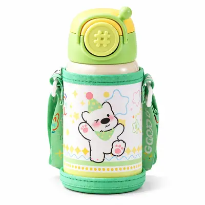 Çocuk termos bardak, 316 paslanmaz çelik, 450 ml, pipetli, kılıflı - 6