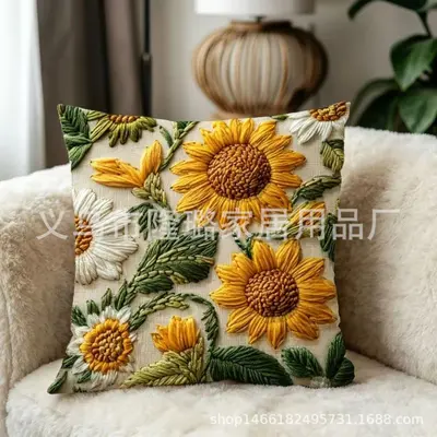 Grenzüberschreitender Frühlings- und Sommersonnenblumen-Kissenbezug mit Steppung, Sofa-Sonnenblumen-Dekokissen, neues Wohnzimmer-Plüsch-Kissen, Sonne - 7
