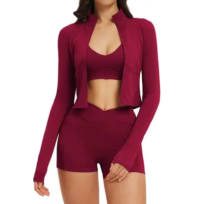Yoga-Set mit nacktem Gefühl, dreiteiliges Set für Damen