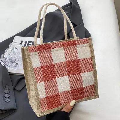 Kadın jüt kumaş el çantası, retro keten alışveriş çantası - 7