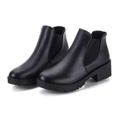 Damen-Martin-Stiefeletten, schwarz, runde Spitze, Herbst