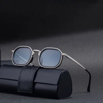 Square Frame Retro Men's Sunglasses with Spring Hinges and UV Protection - 4