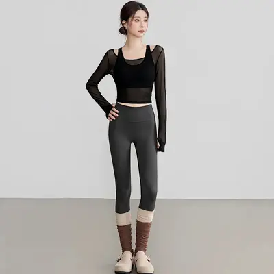 Kadın yoga seti mesh uzun kollu gögüs pedli - 13