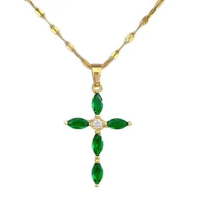 Titanium Steel Cross Necklace, Full Rhinestone, Women's Collarbone Chain