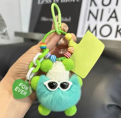 Faux Rabbit Fur Coal Ball Bag Charm and Keychain - 8