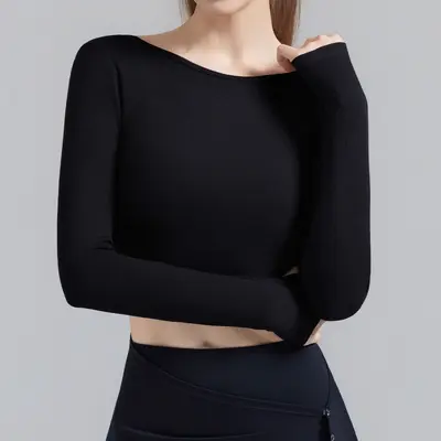 Women's Pilates Training Top, Long Sleeve with Chest Pad and Open Back - 9