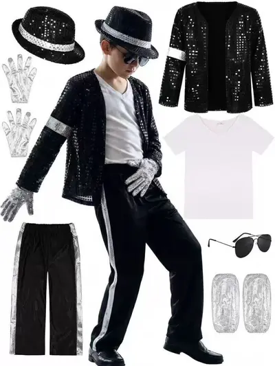 MJ Michael Jackson Cosplay Kostüm Seti, Çocuk ve Yetişkin, Step Dansı - 9