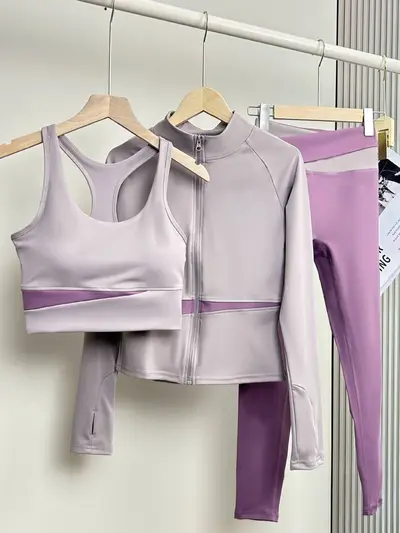 经典瑜伽服三件套女春夏健身背心晨跑普拉提运动高弹套装速干 - 8
