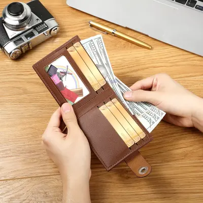 Men's Short Leather Wallet with Magnetic Snap, Mixed Leather - 2