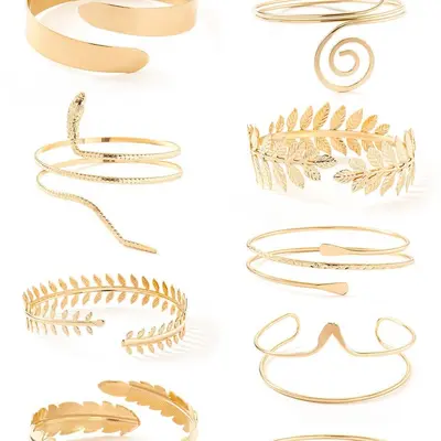 Geometric metal bracelet set, 6-piece leaf design - 3