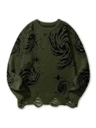 Y2K-Retro-Pullover, Wirbel-Druck, locker, mit Löchern - 8