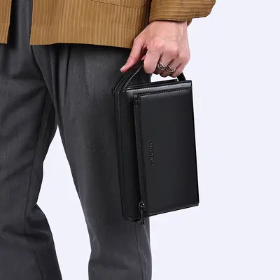 Men's Leather Clutch Bag with Combination Lock, Large Capacity - 5