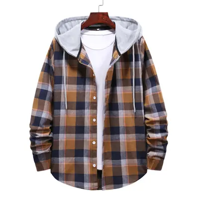 Men's Loose Plaid Hooded Shirt, Plus Size - 11