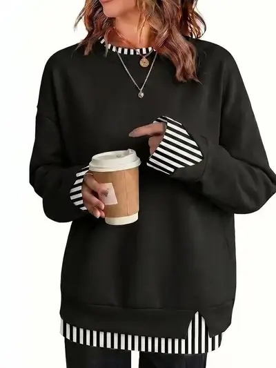 Kadın Rahat Bol Kesim Uzun Kollu Sweatshirt Üst - 12