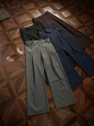 Erkek düz paça günlük pantolon, TR karışımlı çizgili kumaş