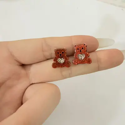 Children's Sequin Small Animal Stud Earrings, Bear, Calf and Heart Designs - 9